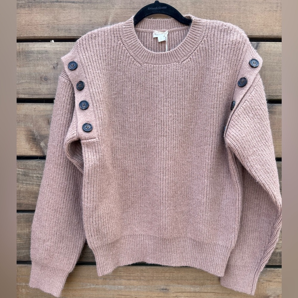 NWT Hem & Thread long sleeve crew neck sweater, removable sleeves Brown sz Small